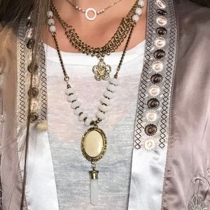 Boho Druzy Stone Antiqued Gold Necklace